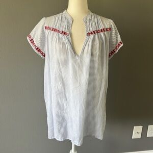 J. Crew Contrast Embroidered Striped Tunic Top